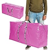 66 Gallon Extra Large Storage Bags 2 Pack – Pink XXL Heavy Duty Waterproof Moving Tote Bags for College Dorm, Travel, Clothes & Bedding Foldable Zippered Duffle with Handles