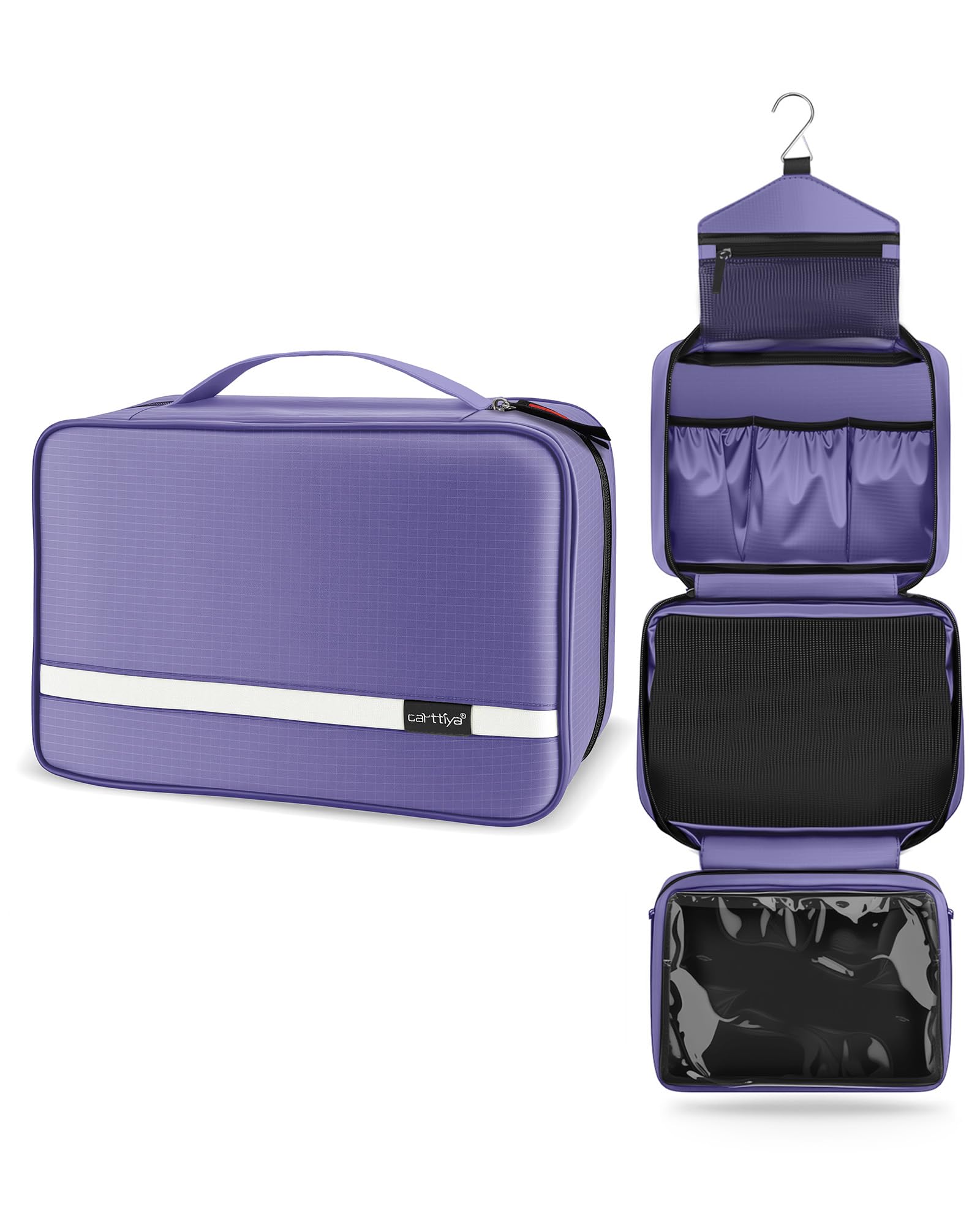 Carttiya Hanging Travel Toiletry Bag - Large Wash Bag for Men and Women, Waterproof Foldable Cosmetic Bag Make up Toiletry Bag with Hook for Business Trip, Gym, Vacation and Household (Purple)