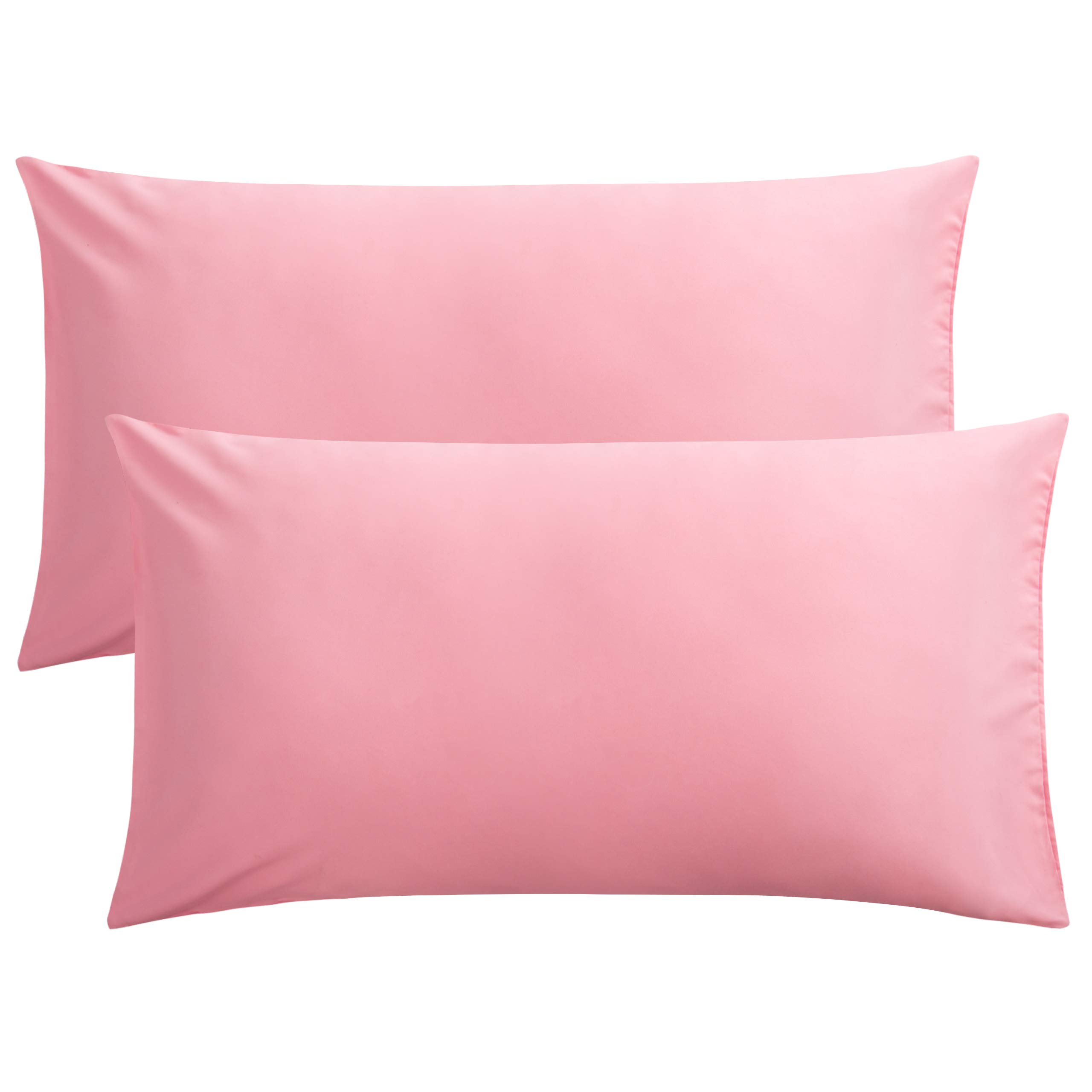 FLXXIE 2 Pack 100% Brushed 1800 Microfiber Plain King Pillowcases, Wrinkle and Stain Resistant, Soft and Cozy Envelope Closure Bed Pillow Cases, Pink, 50x90 cm