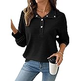 EVALESS Womens Oversized Sweatshirts Hoodies Casual V Neck Button Up Henley Collared Long Sleeve Shirts Pullover Tops Clothes