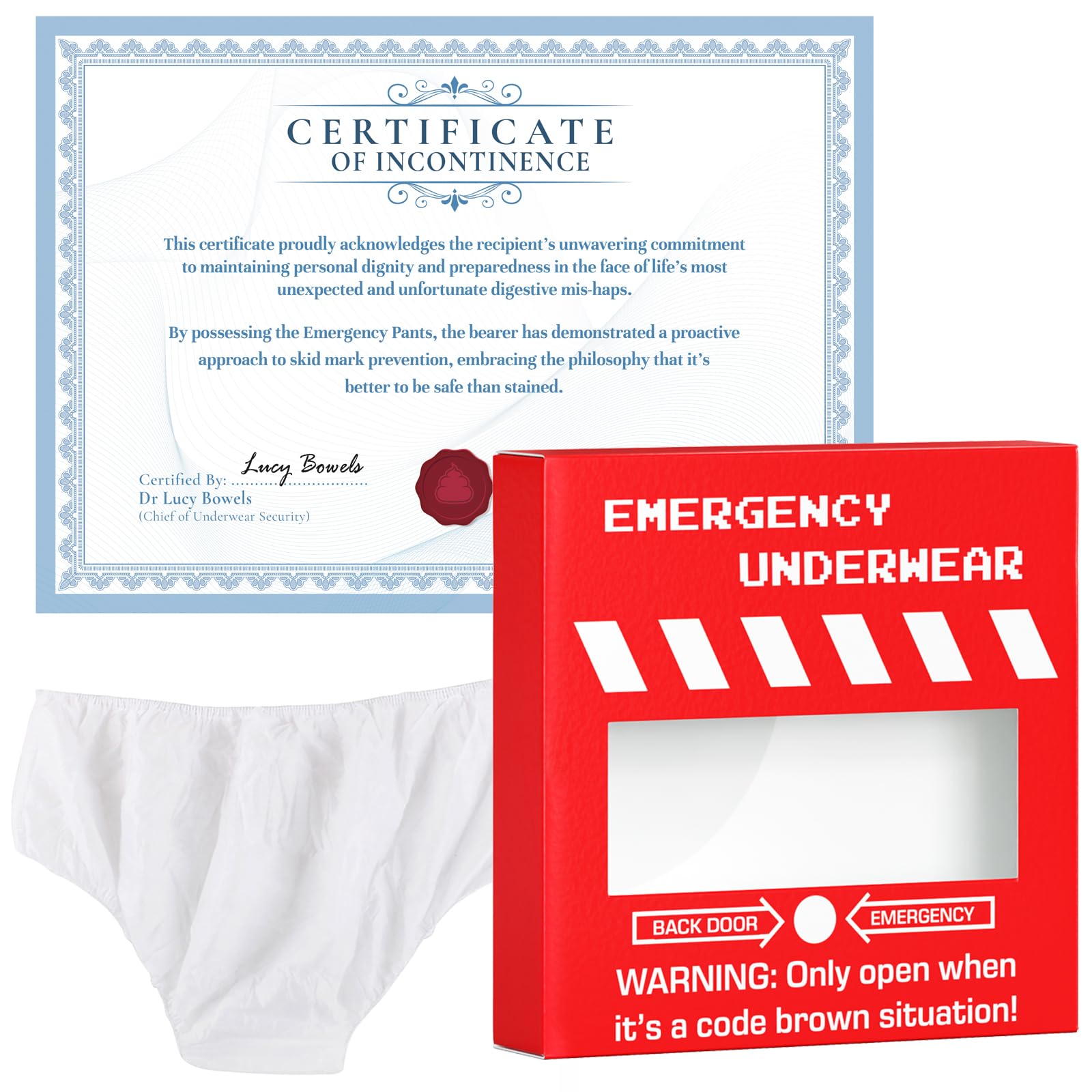 BestaFiesta Funny Gift For Him Emergency Underwear Pants For Birthdays Funny Joke Gift For Retirement Birthdays Christmas Secret Santa 40th Birthday 50th Birthdays 60th Birthday Red