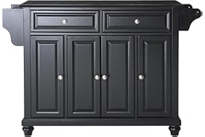 Crosley Furniture Cambridge Granite Top Rolling Kitchen Island Storage Cart, Microwave Stand, Spice Rack, Black