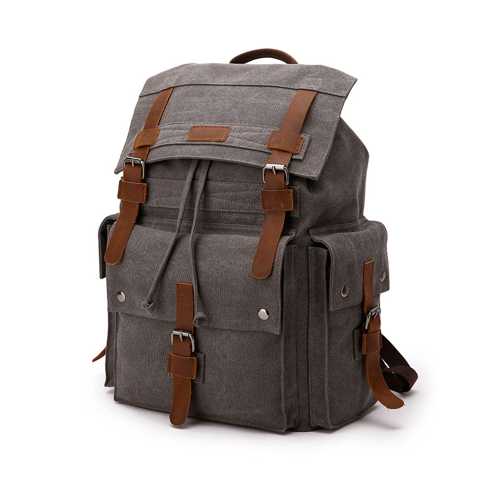FANDARE Outdoor Backpack Leather-Waxed Canvas Hiking Daypacks Women's Backpack Men Canvas Drawstring Laptop Rucksack Casual Daypacks Multipurpose School Bag College Travel Ladies RucksackGray