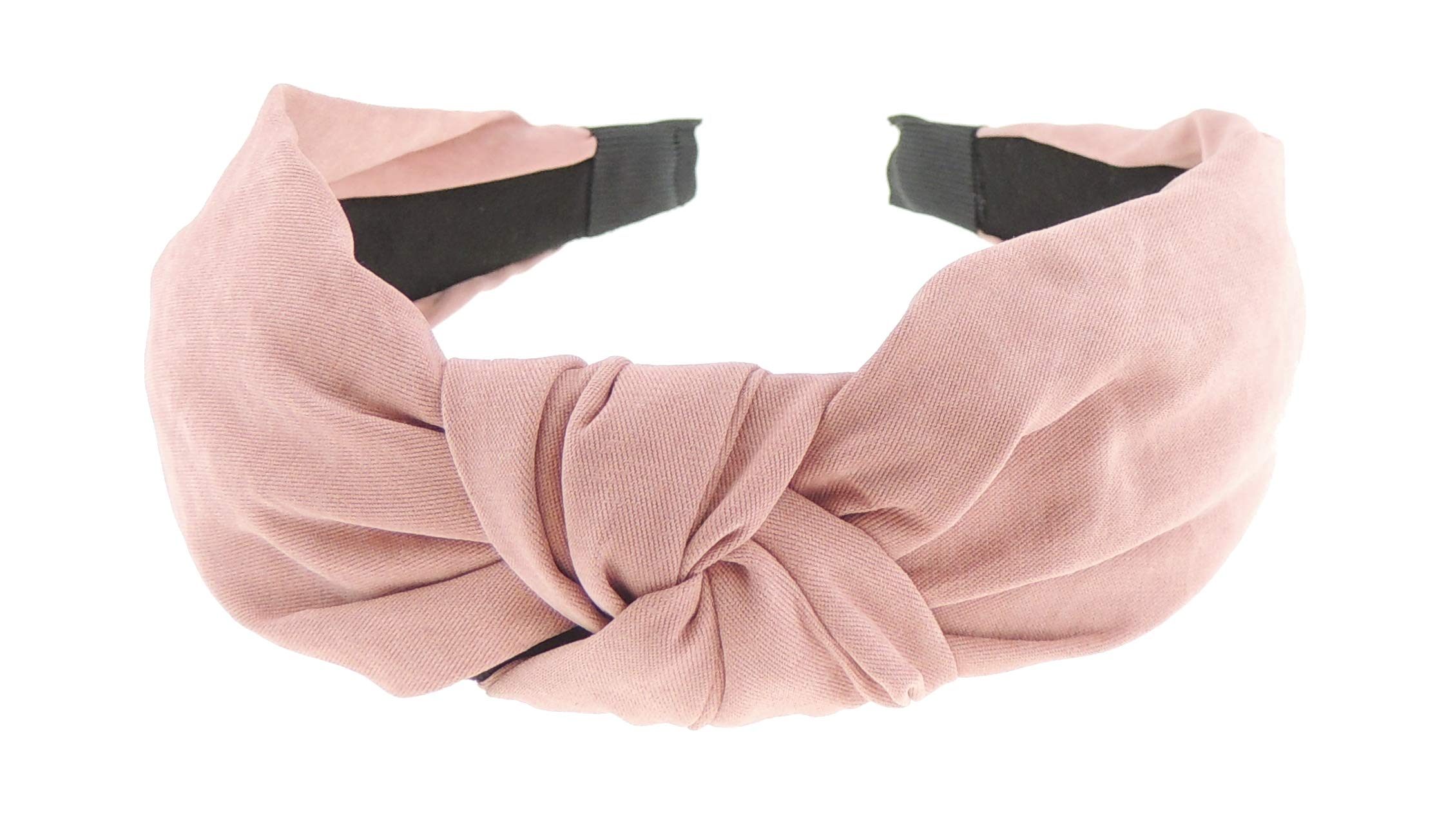Womens Girls Autumn Winter Plain Work Everyday Christmas Bridal Party Fabric Suede Look Headband Hair Accessories Styling Top Knot Knotted Turban Retro 60s Alice Band Head Hairband (Dusky Pink)
