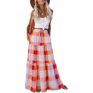 EARKOHA Womens Boho Maxi Skirt 2026 Summer Cruise Casual High Waist Tie Flowy Long Skirt with Pockets For Beach Vacation