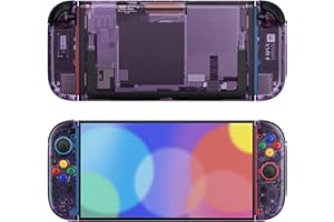 eXtremeRate DIY Replacement Shell Buttons for Nintendo Switch 2, Custom Console Rear Back Plate + Faceplate with Decorative Strips Direction Keys for Joycon 2 - Essence Version - Clear Atomic Purple