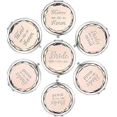 SFHMTL Pack of 7 Compact Pocket Makeup Mirrors Set Include 1 Bride Mirror 1 Maid of Honor Mirror 1 Matron of Honor Mirror and 4 Bridesmaid Mirrors Wedding Bridesmaid Proposal Gifts (Champagne)