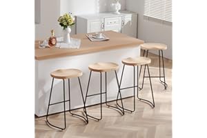HeuGah Bar Stools Set of 4, Saddle Seat Bar Stools with Metal Legs, Rustic Backless Counter Height Stools, Industrial Counter Stools (Burlywood, 26 Inch)
