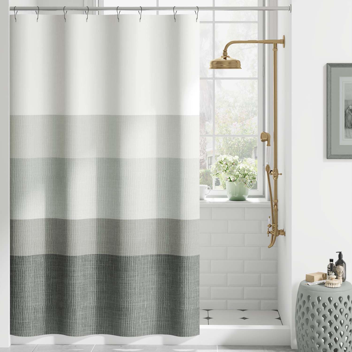 Photo 1 of ***SMALL*** jinchan Small Stall Shower Curtain 48x72 Inches Ombre Cloudy Grey Striped Shower Curtains for Bathroom Gradual Color Waterproof Fabric Minimalist Modern Neutral with 8 Hooks