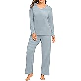 PrinStory Womens Pajamas Set Fall and Winter Ladies Pjs Long Sleeve 2 Piece Pajama Lounge Sets