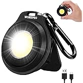WORKPRO Mini Keychain Work Light, COB Keychain Flashlight with Hat Clip, Rechargeable Magnetic EDC Carabiner Flashlight, 3 Light Modes Emergency Light for Camping, Biking and Car Repairing, Black