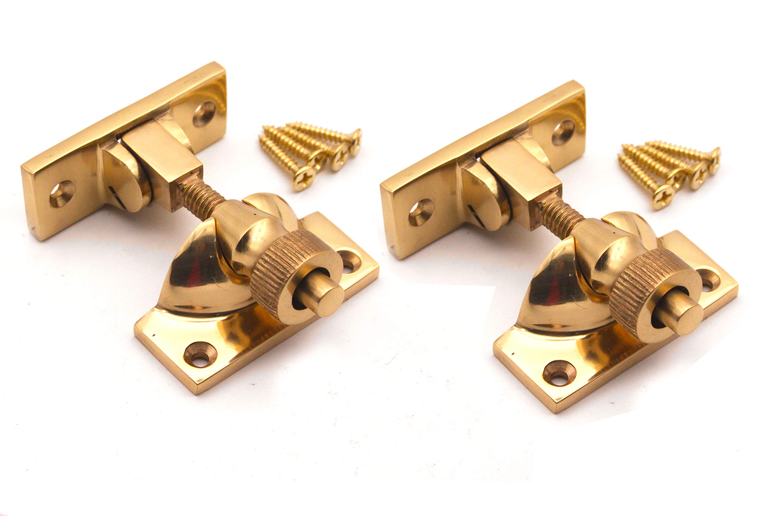 Pack of 2 Solid Brass Victorian Brighton Brass or Chrome SASH Screw Down Wedge Window Fastener (Polished Brass)