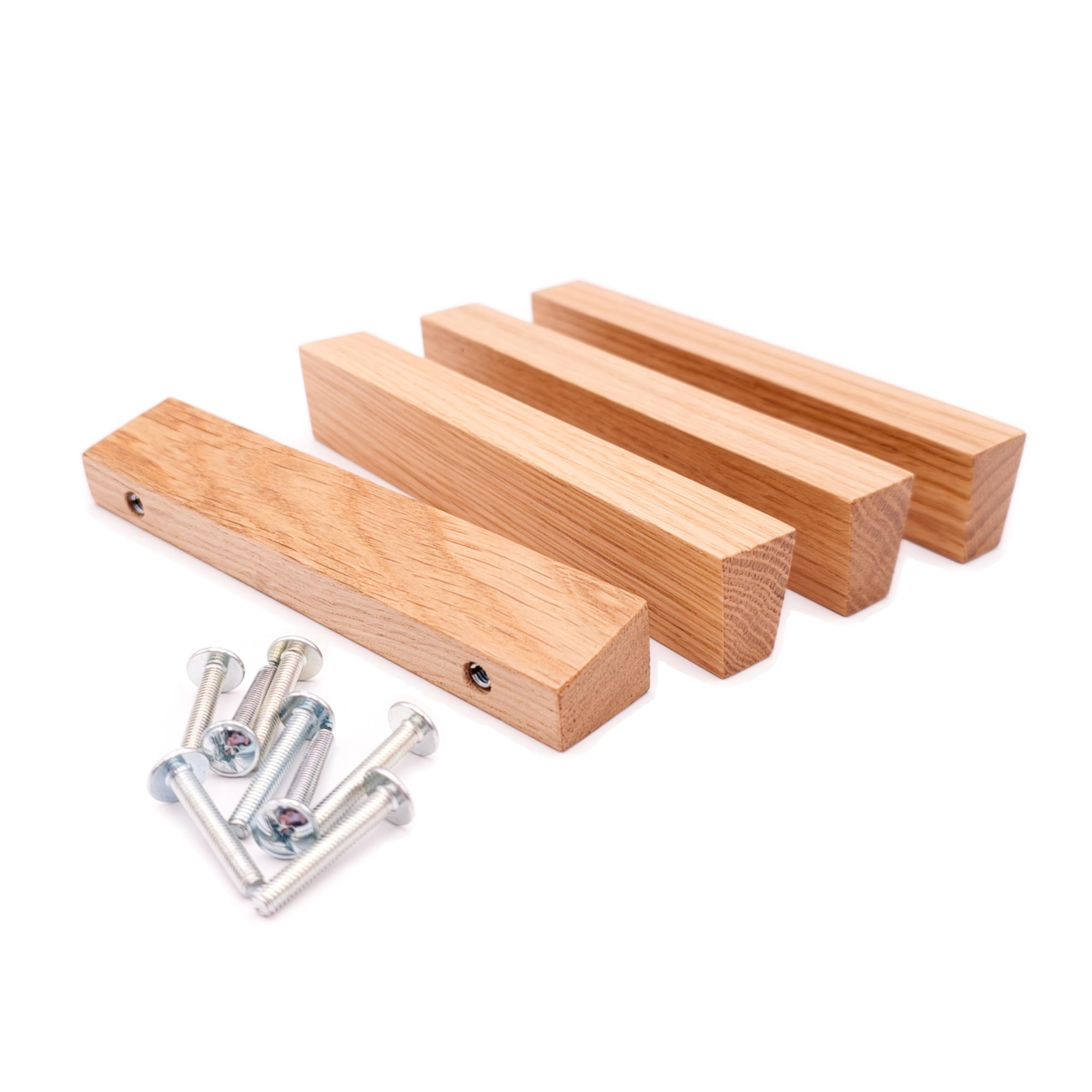 JOWE Furniture Handles Made of Wood Including Screws – Set of 4 Handle Strips Made of Painted Oak Shape: Trapezoidal, Drilling Distance 128 mm