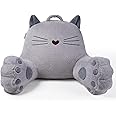 Blissful Diary Kitty Reading Pillow for Kids/Teens/Adults, Back Rest Pillow for Sitting Up in Bed with Shredded Memory Foam, Includes Arms and Washable Cover, Light Gray