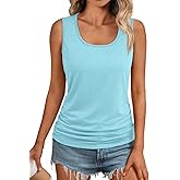 AUTOMET Womens Tank Tops 2026 Sleeveless Square Round Neck Ruched Spring Summer Tee Shirts Basic Outfits Trendy Clothes