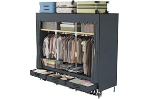 LEAIJIAFY Portable Wardrobe, Armario Organization, Wardrobe Storage Racks for Hanging Clothes,Metal Frame with Gray Fabric Co