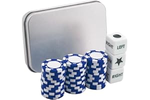 BEABOY Left Right Center Dice Game Set with 3 Dices + 36 Blue Poker Chips and Silver Storage Box