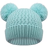 KDVOG Kids Winter Hat Warm Knitted Beanies with Double Pom Pom Thick Ski Cap for Boys Girls 7-12 Years