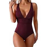 Eomenie Women's One Piece Swimsuit Tummy Control Bathing Suit V Neck Slimming 1 Piece Swimwear