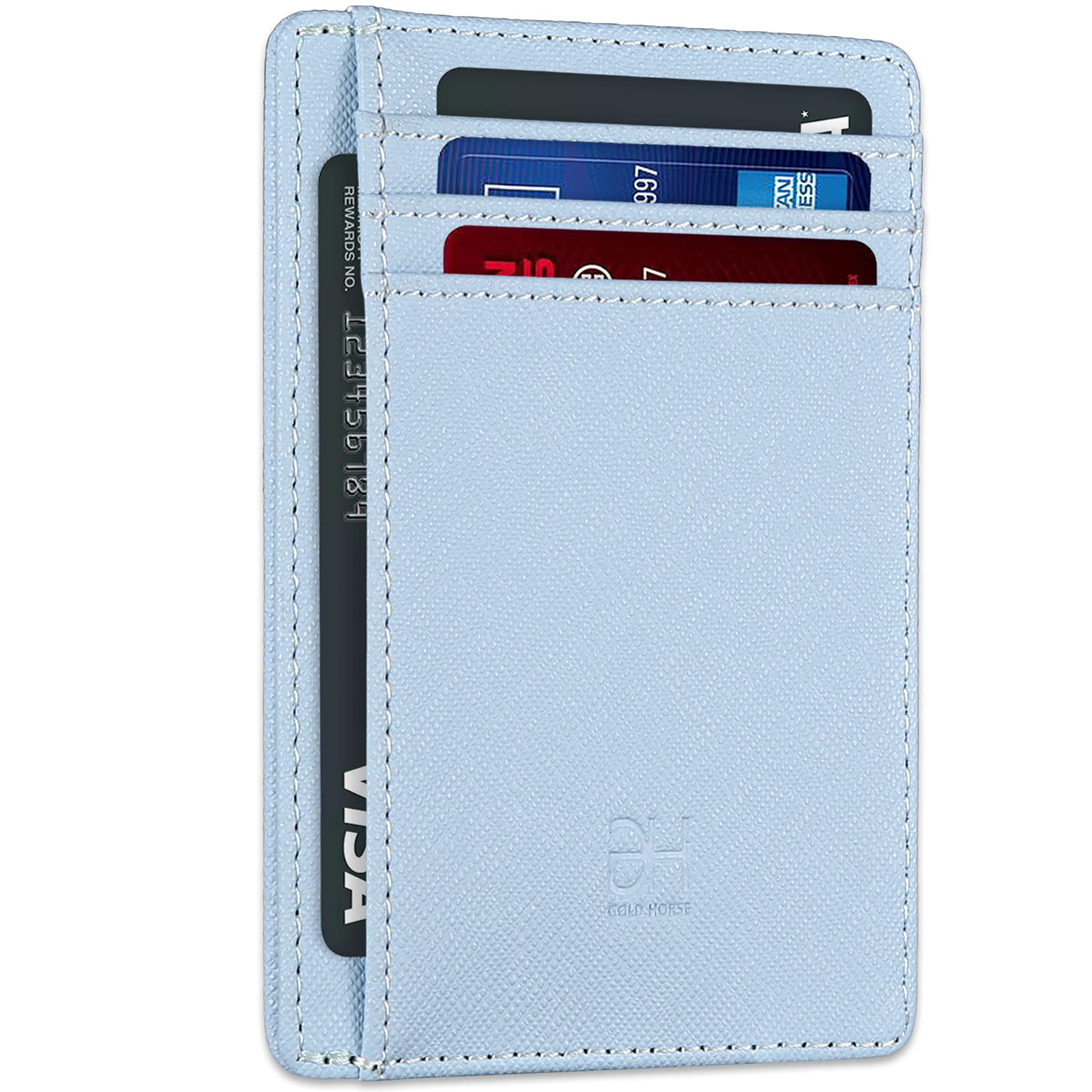 GH GOLD HORSE Slim RFID Blocking Card Holder Minimalist Leather Front Pocket Wallet for Women, Blue, slim, Minimalist