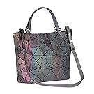 Harlermoon Geometric Luminous Purse and Handbag for Women Large Tote Bag Holographic Top-Handle Bags (Multicolor Purse)