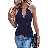 SweatyRocks Women's Ruched Cut Out Criss Cross Wrap Halter Top Sleeveless Cami Tank Top