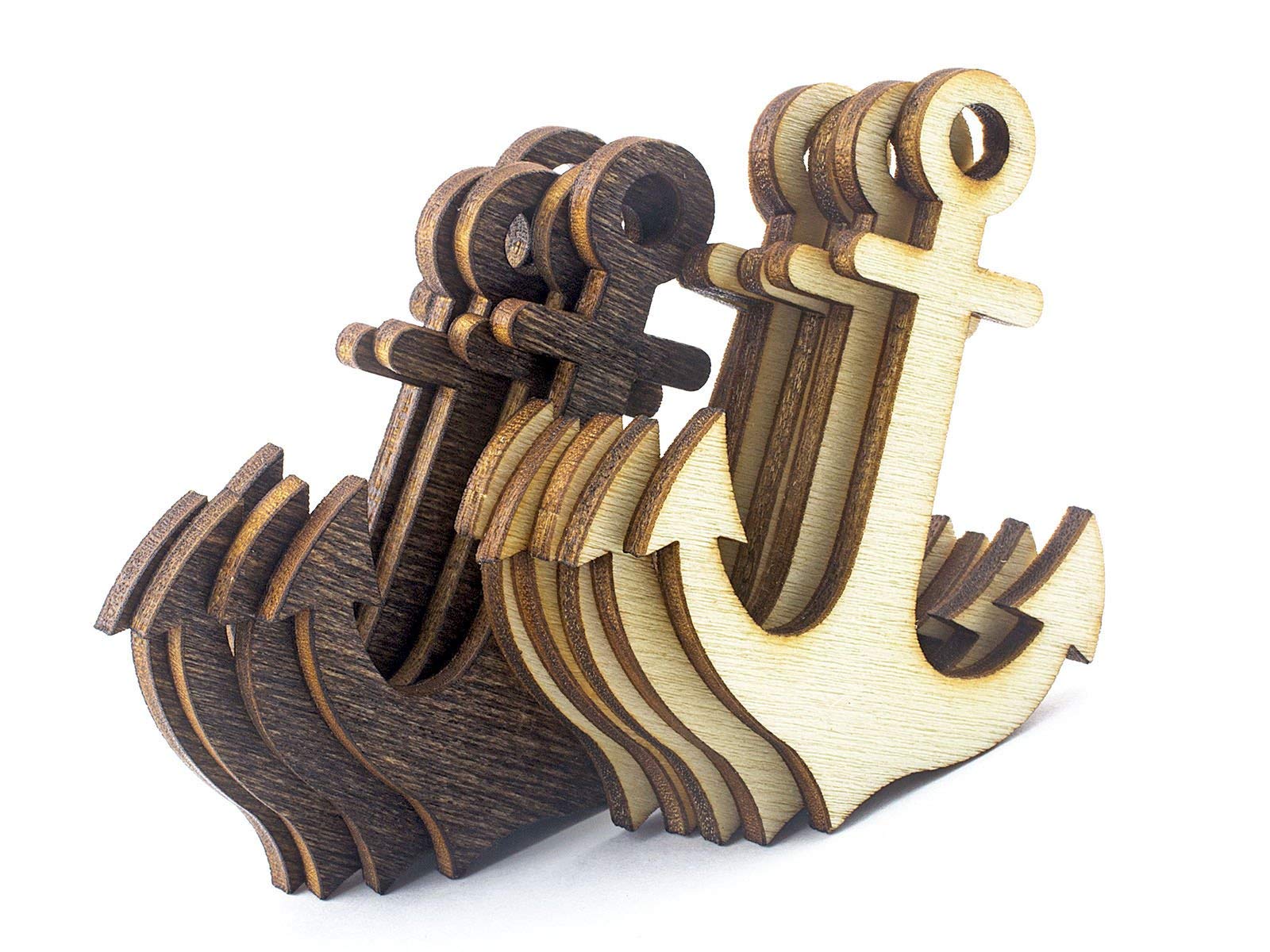 Summer-Ray 20pcs Laser Cut Wooden Veneer Anchor Scrapbooking Embellishment (Mixed Colour, 4 inches)