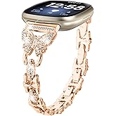 Feigand Bling Bands Compatible with Fitbit Versa 4/Sense 2/Versa 3/Sense, Shinny Metal Bracelet Straps Luxurious Rhinestone Replacement Wristband for Women