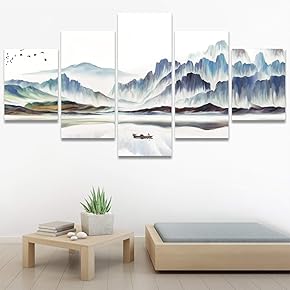 SIGNWIN 5 Panel Canvas Wall Art Abstract Mountain...