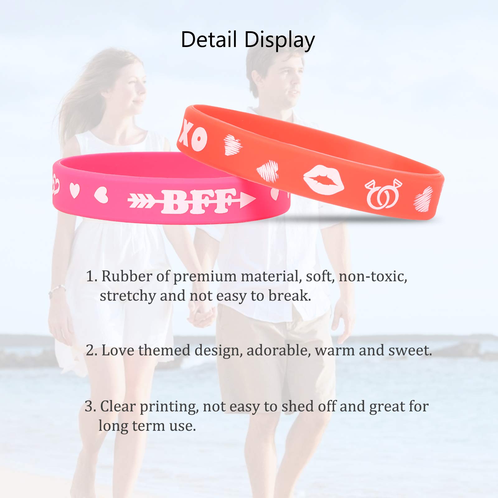 Matogle 36pcs Rubber Wristbands Rubber Band Bracelets for Valentine\'s Day Party Supplies Gift School Rewards Couples Adult Teenager Kids Pink Red White