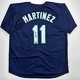 Facsimile Autographed Edgar Martinez Seattle Blue Reprint Laser Auto Baseball Jersey Size Men's XL