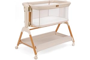 Ezebaby Baby Bassinet Bedside Sleeper: 3-in-1 Rocking Bassinet for Baby - Breathable Full-Mesh Crib with Mattress | 6 Height Adjustable | Portable Crib with Lockable Wheels for Newborns