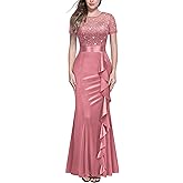 Miusol Women's Elegant Sequin Lace Contrast Ruffle Style Formal Evening Long Dress