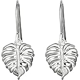 925 Sterling Silver Monstera Leaf Stud Dangle Hook Earrings, Nickel Free Hypoallergenic for Sensitive Skin, Hawaii Tropical Plant Jewelry for Women, with Gift Box