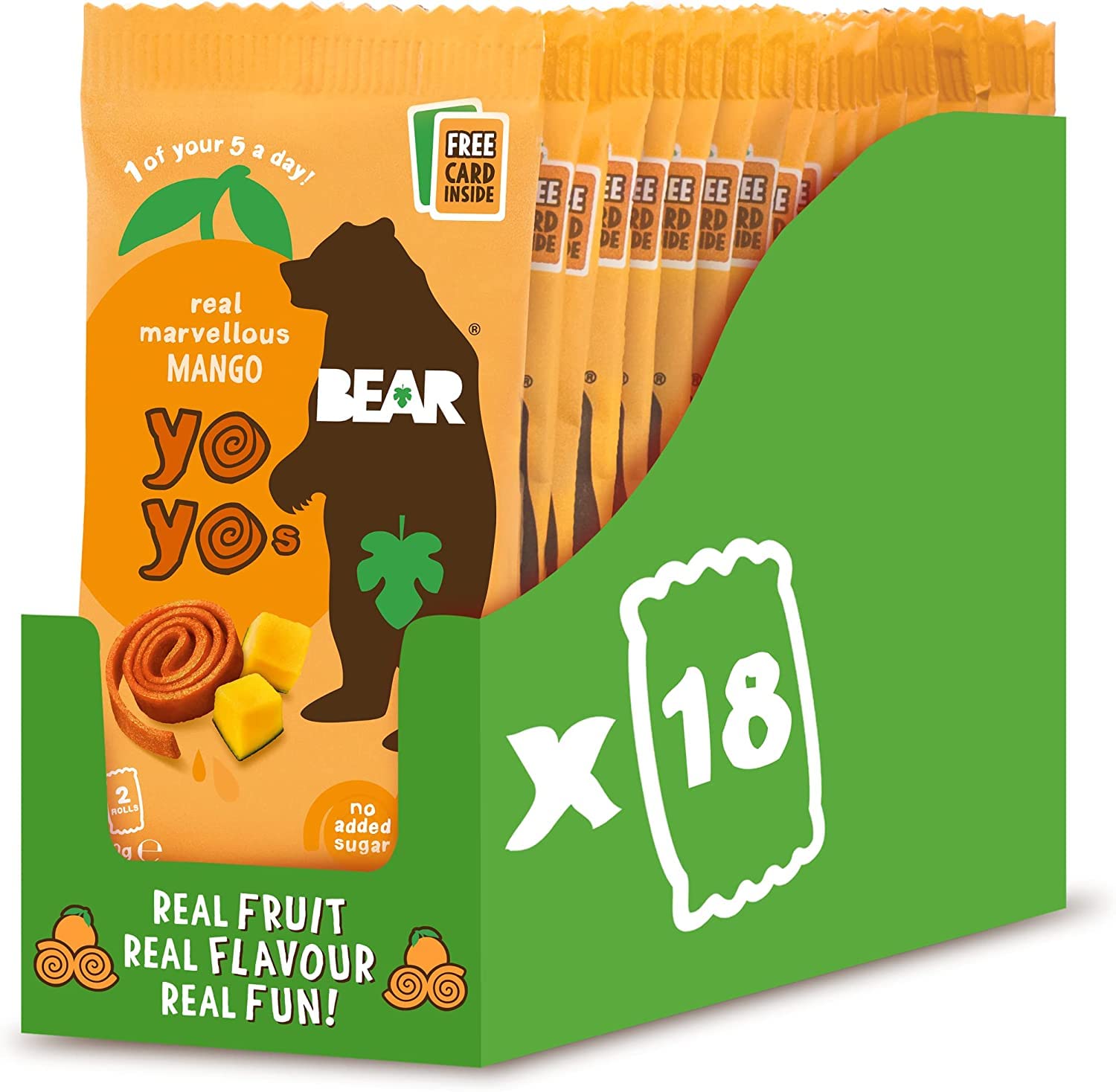 BEAR Mango Yoyos - Dried Fruit Rolls - Healthy - Vegan - 20g (18 packs)