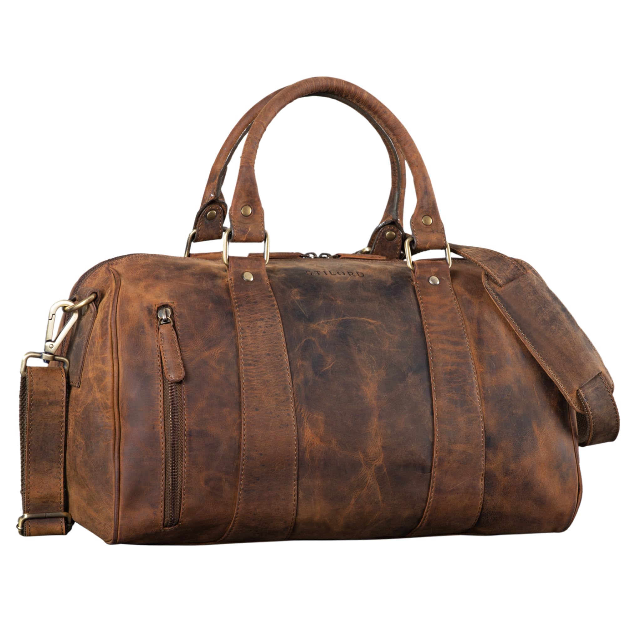 STILORD "Keanu" Weekend Bag Leather Women Men Vintage Shoulder Bag Travel Bag Cabin Size Handbag for Travelling in Genuine Leather Colour:Middle Brown