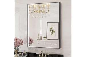 Twalsu 28x36 Inch LED Bathroom Mirror, Black Metal Framed Lighted Mirror for Bathroom, Wall Mouted LED Vanity Mirror with Lights, 3 Colors and Stepless Dimmable, Anti-Fog, Memory