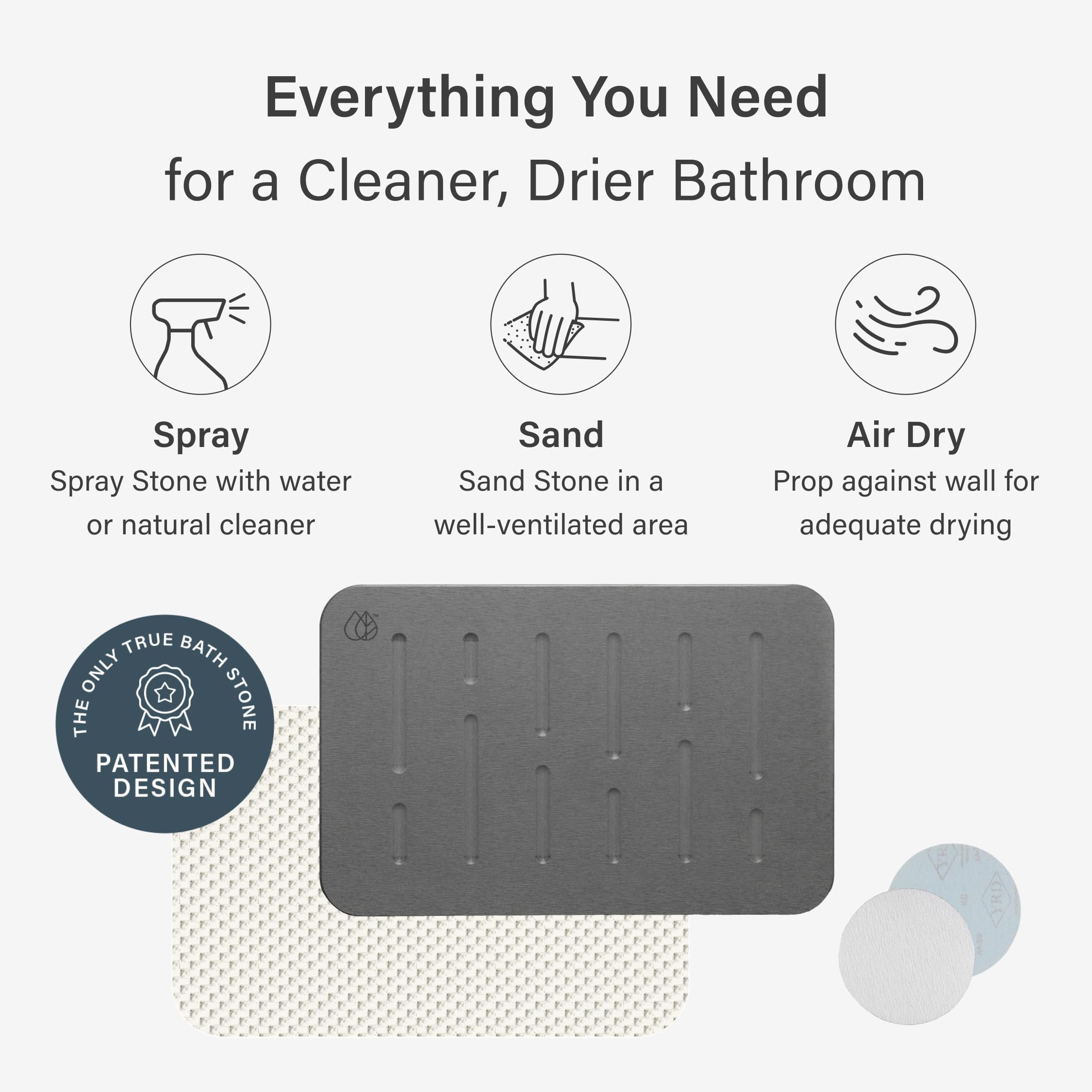 Dorai Home Bath Stone – Luxury Quick-Drying Stone Bath Mat, Non-Slip Surface, Rubberized Bottom Pad, Rain Slate