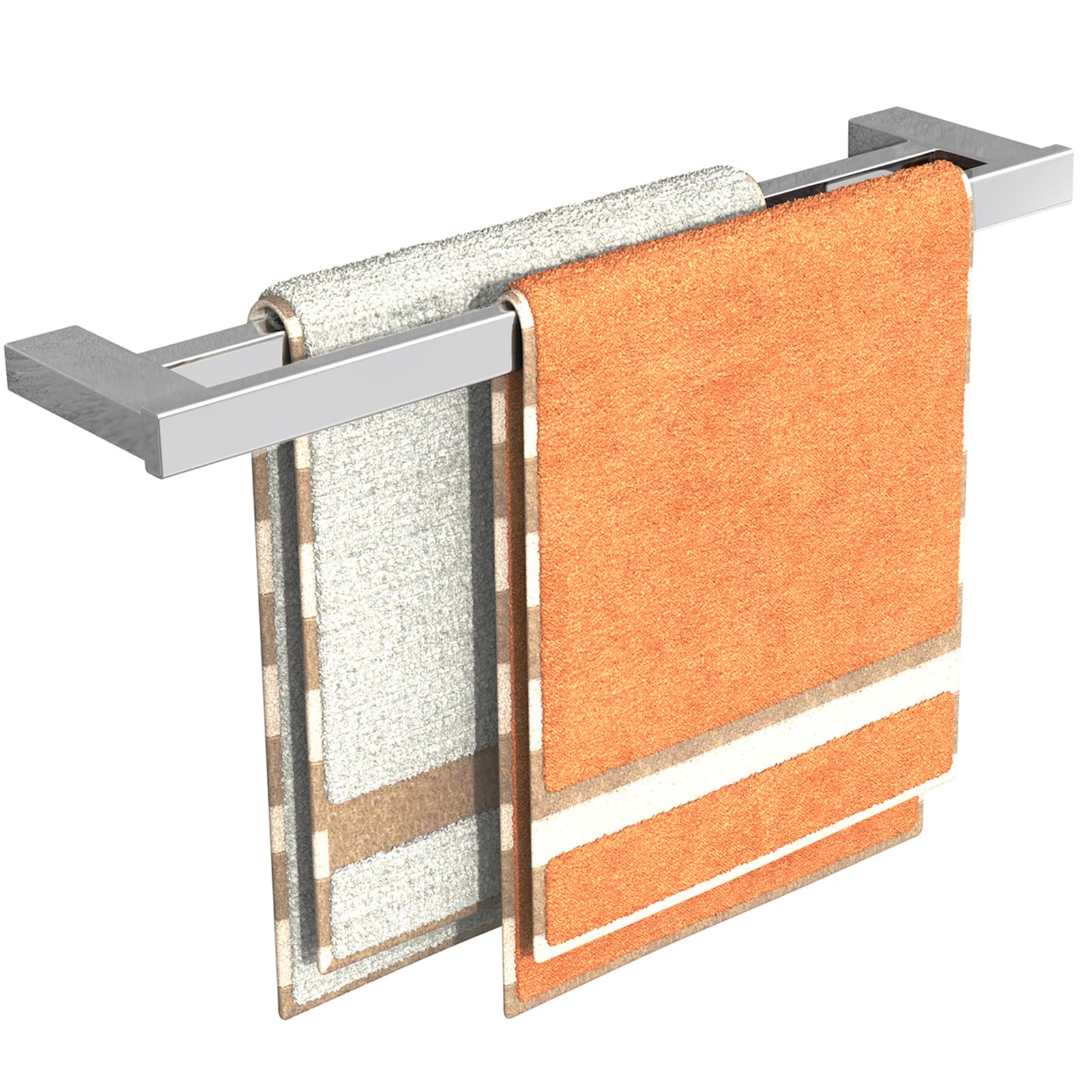 Womamny Chrome Towel Rail, 600mm Double Bathroom Towel Holder, Towel Rack Wall Mounted, Stainless Steel Towel Holders for Bathroom