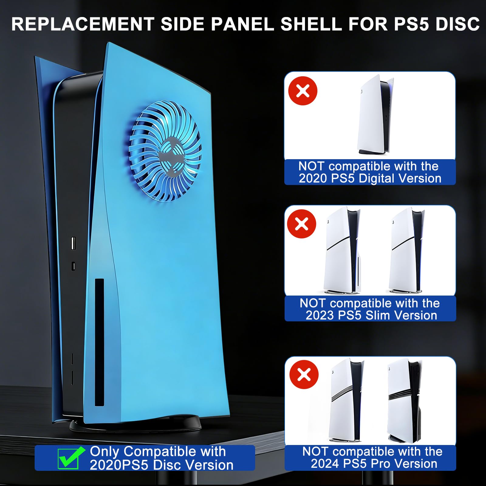 Condition photo showing New/Like New for faceplate cover for ps5 disc edition with cooling vent, replacement side plate shell accessories for