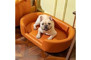 IAFIKE 【Factory Seconds】Fully Functional (Mismatched Feet) - Heavy Discount，Large Dog Sofa Bed Faux Leather Dog Sofa Couch Big Fancy Doggy Furniture Style Beds Mattress Orthopedic for Giant Breed (Orange)