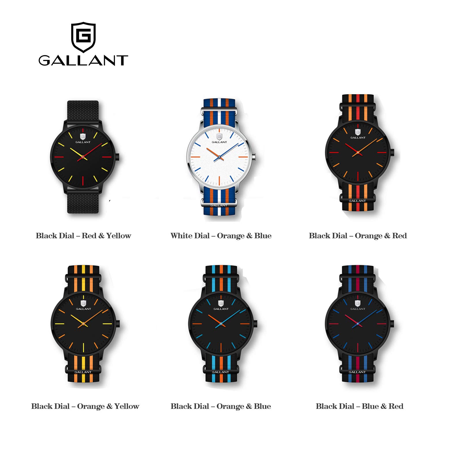 GALLANT Mens Wristwatches Analog Quartz Watches with Multicolor Striped Nylon Strap Band Big Dial Waterproof Wrist Watch Casual
