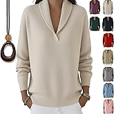 2026 Retro Elegant 80s Shawl Collar Solid Color Sweater Top Womens Long Sleeve Knit Sweaters Casual Winter Pullover