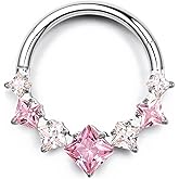 BodyBonita 16G Septum Rings Pink/Red/Green/Clear CZ, G23 Titanium Nose Ring Hoops, Septum Jewelry Clicker, Conch Helix Tragus Rook Daith Piercings for Women Men Silver/Gold 8/10 mm
