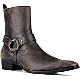 OSSTONE Men Chelsea Ankle Boots Leather Chukka Motorcycle Boots with Side Zipper Heel Retro Dress Boots JY017