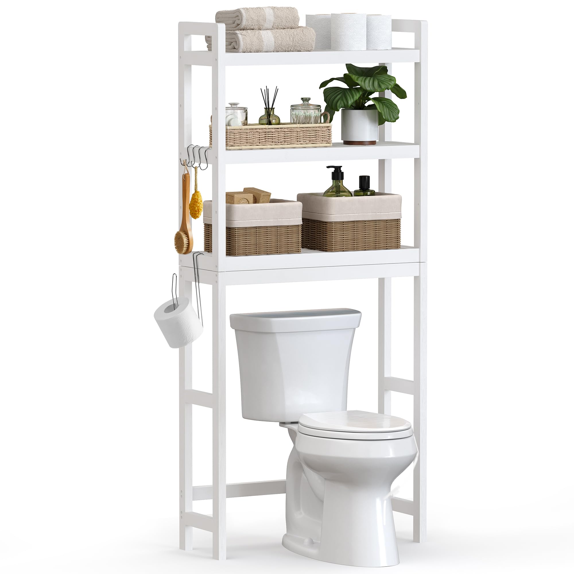 Photo 1 of ***IMAGE REFERENCE***SONGMICS Over The Toilet Storage, 3-Tier Over Toilet Bathroom Organizer with Adjustable Shelf, 10.2 x 24.8 x 66.9 Inches, Space-Saving, BLACKN UBTS01WT