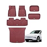 YHTAUTO Floor Mats & Cargo Mat Compatible with Tesla Model Y Juniper 2025 2026 (Model Y Accessories for 5-Seat), All Weather TPE Frunk Trunk Cargo Liner Front & Rear Storage Mats, Red