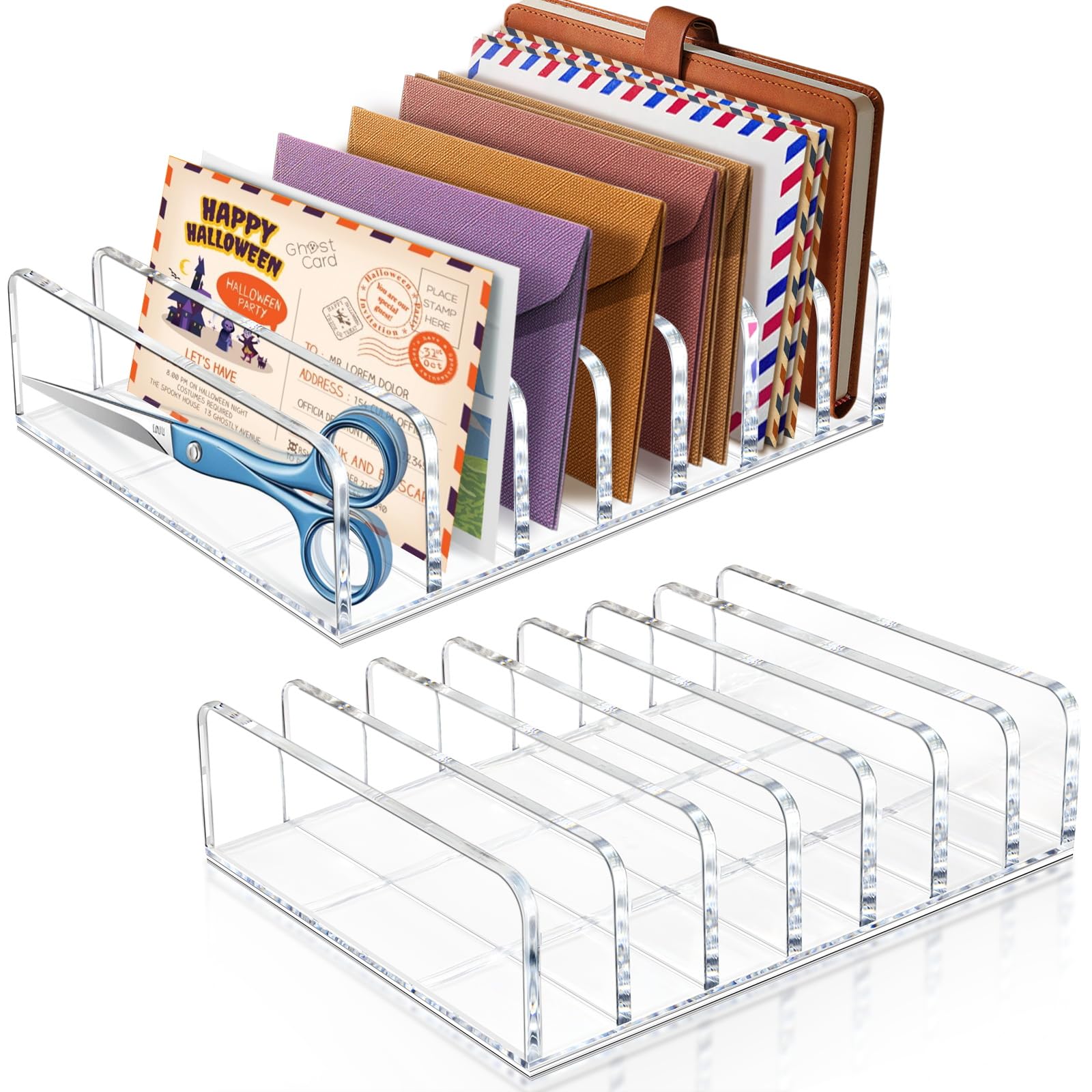 Photo 1 of 2 Packs Acrylic Mail Organizer 7 Slots Cash Tray for Desk - 7 Slots File Organizer Clear Desktop Bill Divider Holder, Envelope Holder, Transparent Countertop Mail Holder