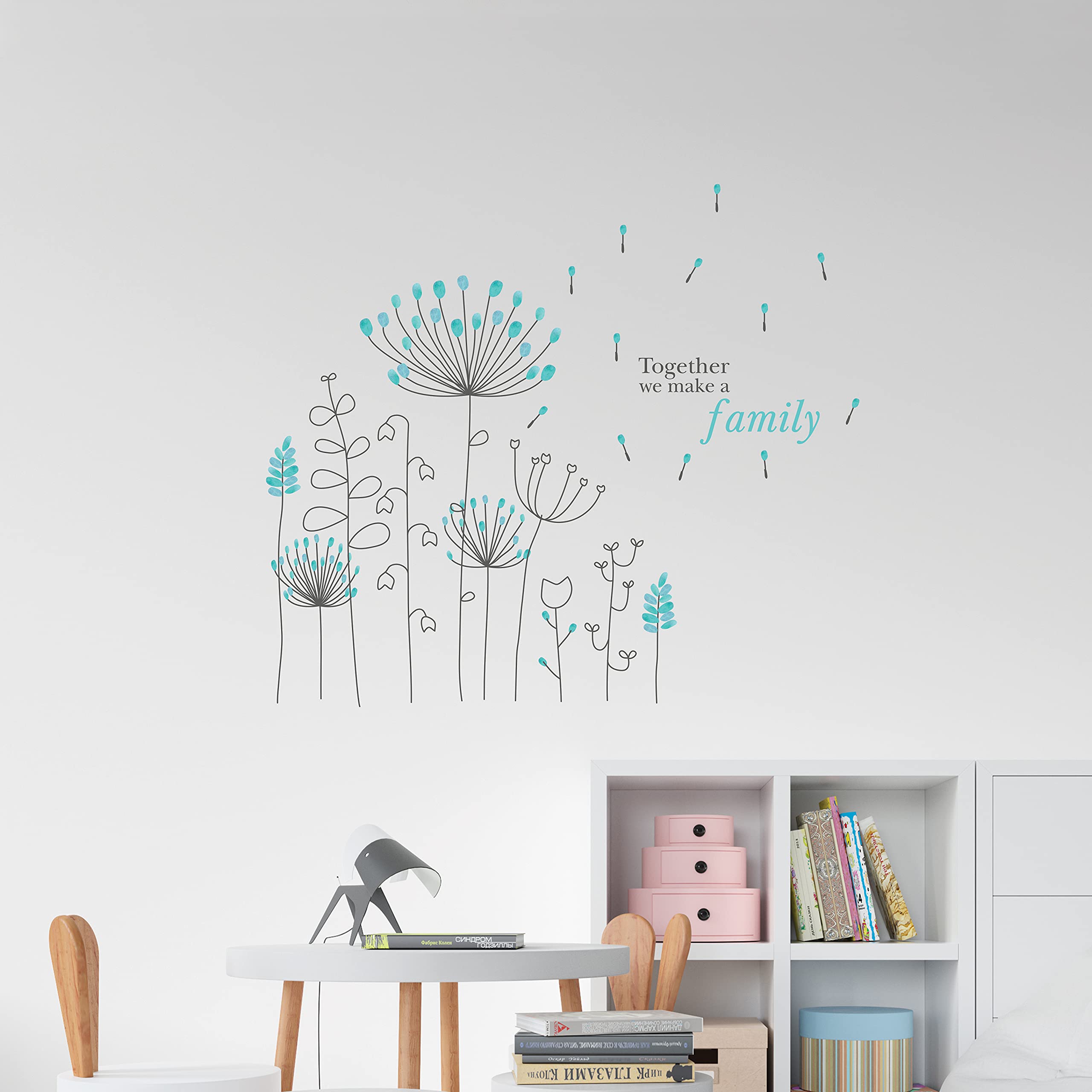 Wallflexi Wall Stickers Blue Dandelion Wall Art Murals Removable Self-Adhesive Decals Office Home Decoration, Multi-Colour