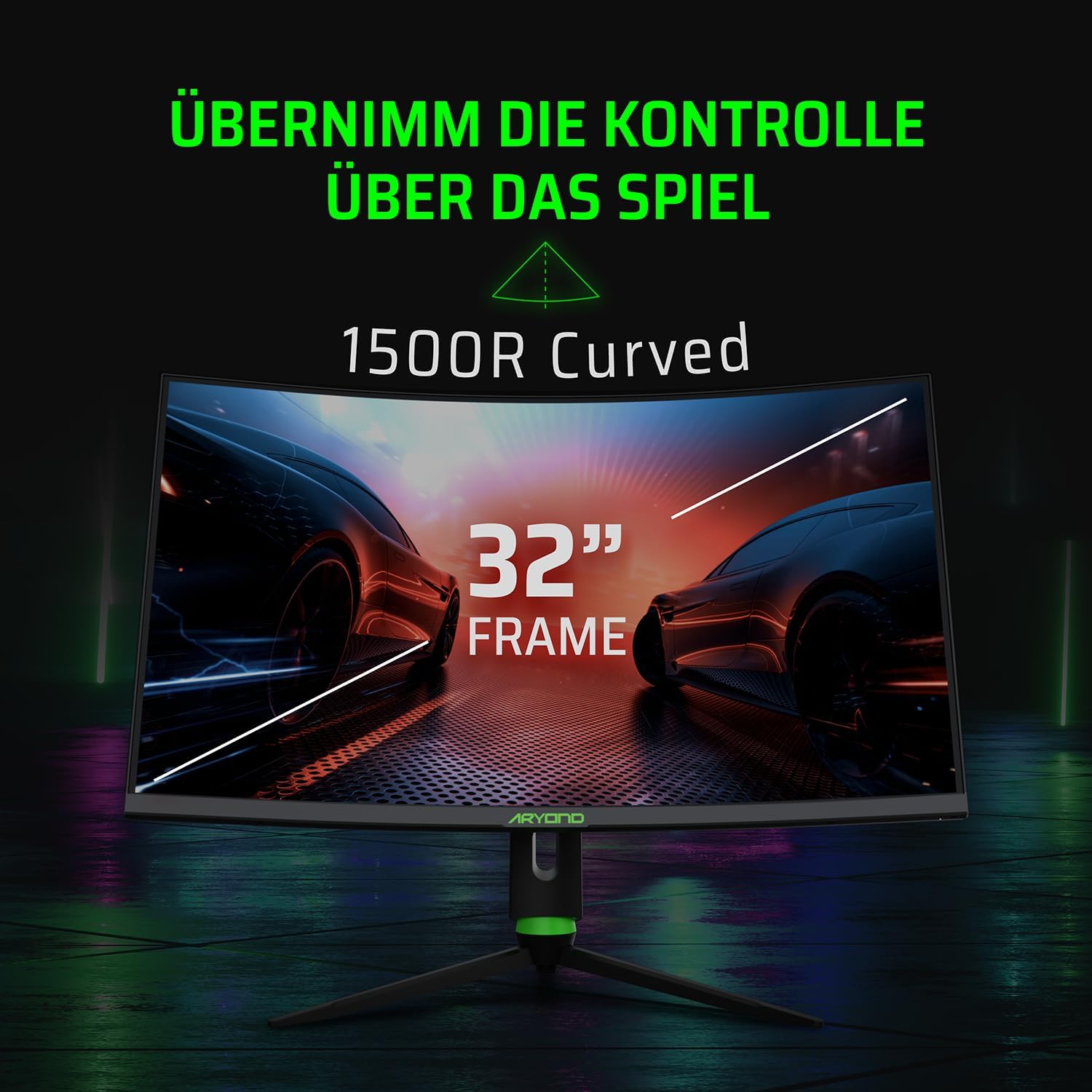 Aryond A32 V2 Curved Gaming Monitor, 32 Zoll(80cm), 180Hz, 1500R, QHD (2560x1440), 1ms, HDR, FreeSync&G-Sync, 122% SRGB, Eye Care, Eingebauter Lautsprecher, HDMI, Display Port, Höhenverstellbar 2